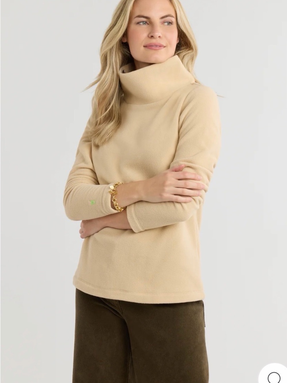 Dudley Stephens Cream Turtleneck Fleece Pullover - size Large L